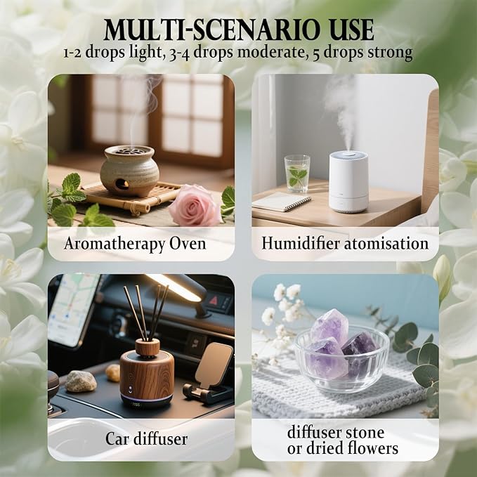 Lemongrass Rosemary Tea Tree Jasmine Essential Oils Set - 4x10ml Uplifting Blends for Energy & Mental Clarity