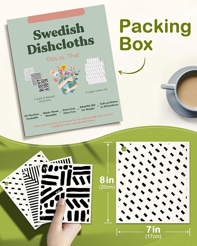 6 Pack Swedish Dishcloths for Kitchen - Reusable Dish Cloths for Washing Dishes Absorbent Cute Funny Kitchen Towels Cleaning Sponge, Line Drawing