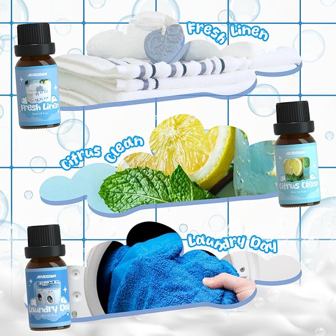 Laundry Collection Essential Oil Set, ARVIDSSON Natural Clean Fragrance Oil for Diffuser, Aromatherapy Oil Gift Set Includes Fresh Linen, Citrus Clean, Chamomile Bliss, Crisp Breeze, Minty