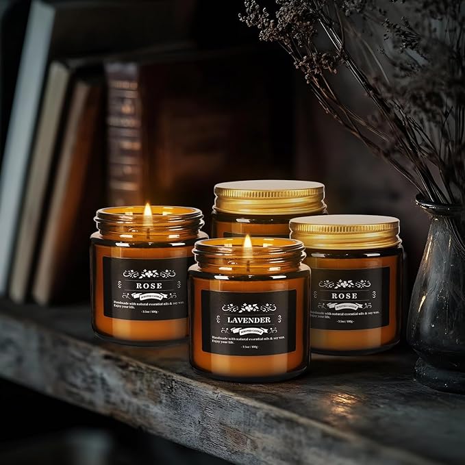 12 Pack Black Apothecary Jar Scented Candles - Natural Soy Wax with Premium Essential Oils, Lavender, Rose, Vanilla & More, 3.5oz/100g Each, Relaxing Aromatherapy Gift Set