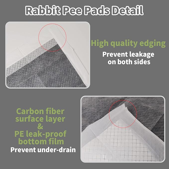 PINVNBY 50PCS Disposable Pet Pee Pads All-Absorb 23" L x 17" W Black Carbon Cage Liners Odor-Control Bunny Training Accessories with Quick-Dry Surface for Rabbits Guinea Pigs Hedgehogs Puppy