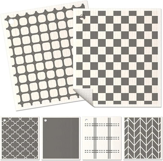 6 Pack Swedish Dishcloths for Kitchen - Reusable Dish Cloths for Washing Dishes Absorbent Cute Funny Kitchen Towels Cleaning Sponge, Grey Checked