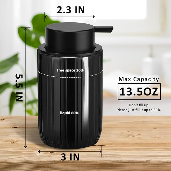 Soap Liquid Dispenser Ceramic with Easy-to-Press Pump Hand Liquid Dispenser (Can't Foam) for Shampoo Bathroom Countertop 13.5 oz