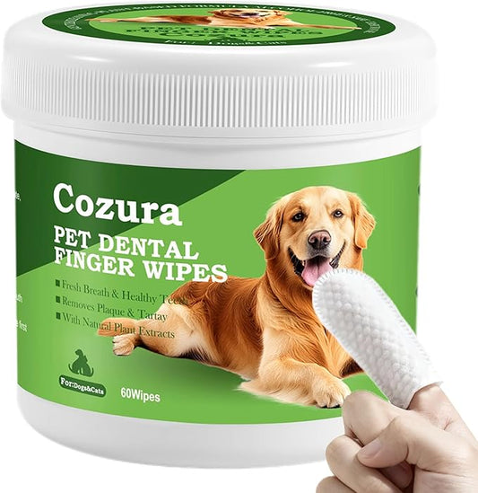 Teeth Cleaning Wipes for Dogs & Cats –Dog Dental Care Finger Wipes, Dog Finger Toothbrush Wipes Helps Remove Tartar & Plaque, Fresh Breath, Rinse Formula for Dogs & Cats Teeth Cleaning Kit-60 Count