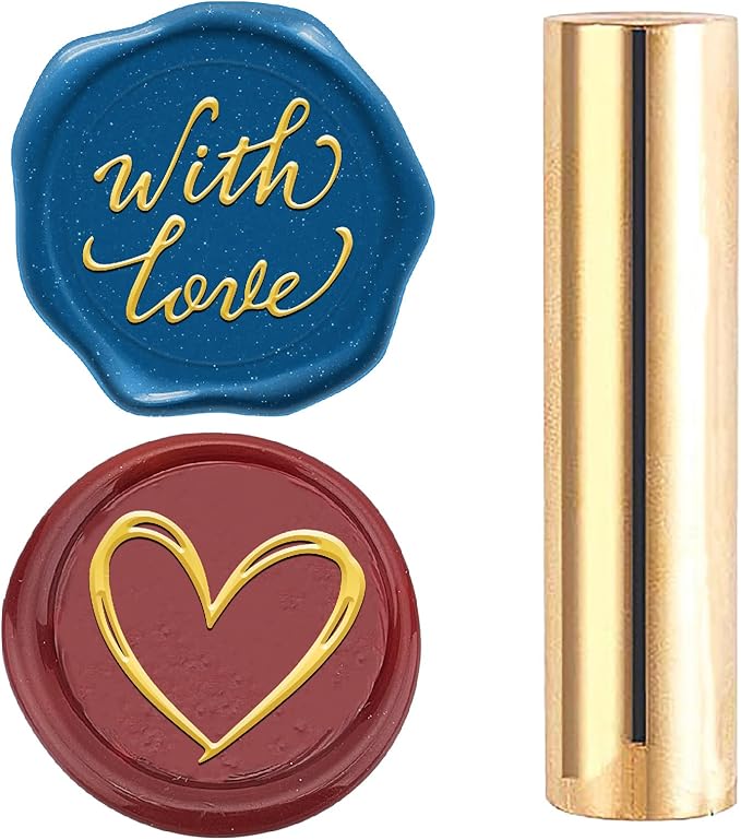 CRASPIRE 2 Sides Pattern Wax Seal Stamp 15mm Mini with Love Heart Soild Brass Wedding Valentine's Day Vintage Sealing Stamp for Invitations Envelopes Card DIY Craft Birthday Decorative Gift