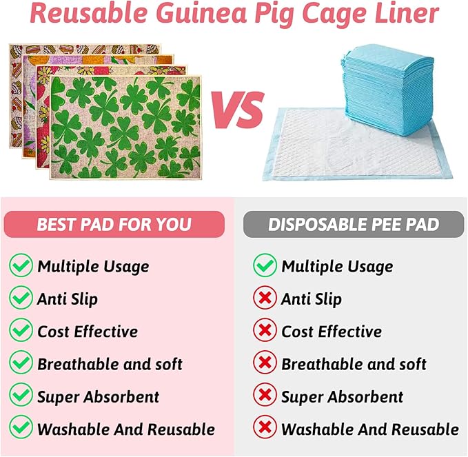 kathson 4 Pcs Guinea Pig Cage Liner Washable Small Animals Bedding Waterproof Guinea Pig Training Mat Reusable Pee Pads for Hamster Rat Chinchilla Hedgehog Gerbil