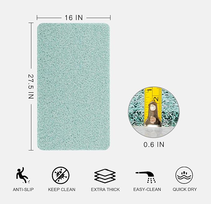 Non Slip Bathtub Mat, Anti Slip Bath Mat 0.6" Extra Thick, Quick Dry Bath Tub Anti Slip Shower Mat, Loofah Non-Slip Bath Mat for Tub Bathroom Pool Kitchen Entryway Home Hotel(Blue 16x27)