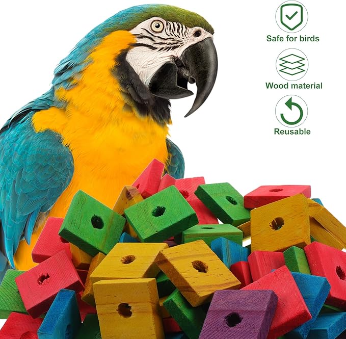 100pcs Parrot Wooden Chewing Toys, Bird Toy Wood Blocks, Mini Wood Chips for DIY Playing Chewing Shredding