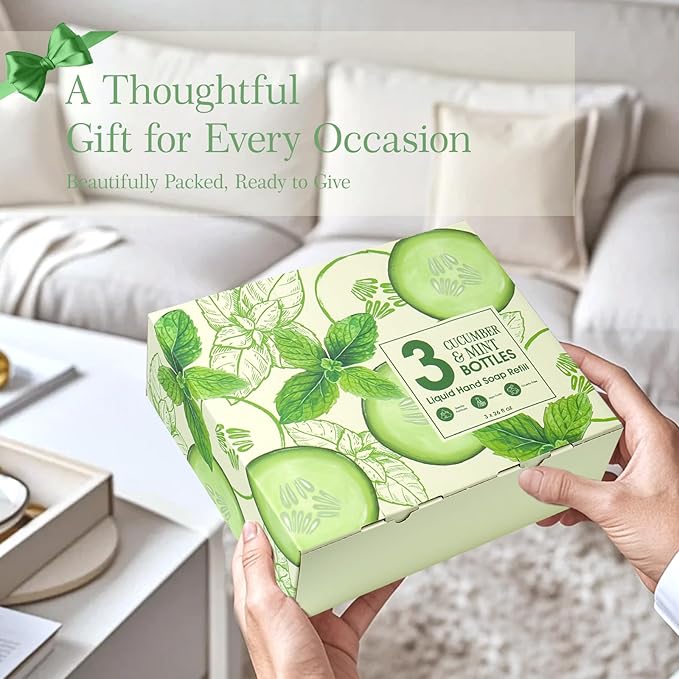 ROMIIE ZOI Liquid Hand Soap Refills Gift Set – Cucumber & Mint Scent – 3 Pack (26 Fl Oz Each) – Cruetly Free, Biodegradable, Moisturizing & Gentle Refill For Kitchen, Bathroom & Sensitive Skin
