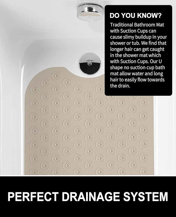 OTHWAY No Suction Cup Bath Mat: 39x16inch Extra Long Bathmat│Perfect for Refinished Bathtub Mat│Made of Nature Rubber│a Blessing for The Elderly and Children (Brown)