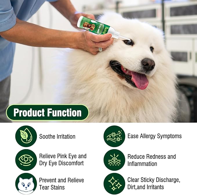 120ml/4.06fl oz Pet Eye Drops for Dogs and Cats,Solution for Redness,Itching and Tear Stains,Fast-Acting,Safe for All Breeds and Sizes