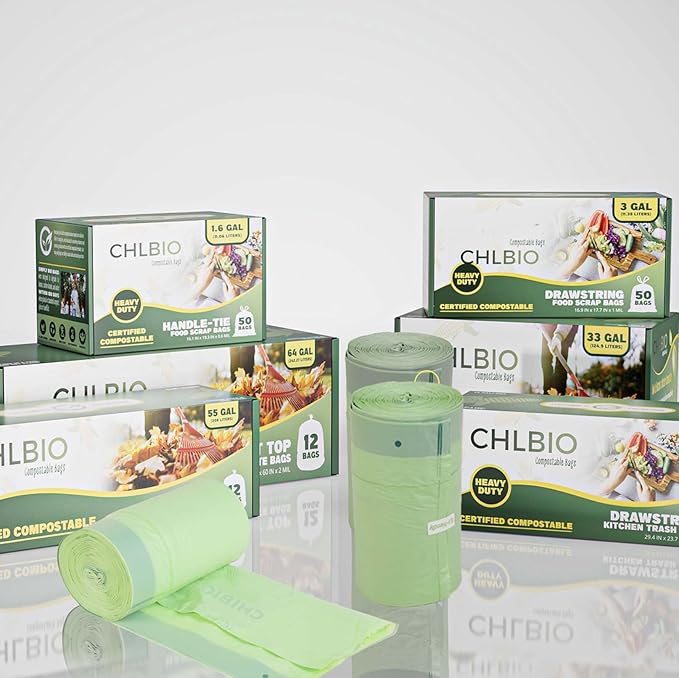 3 Gallon Compostable Trash Bags with Handle-Tie, Thick 0.67 Mil, 11.36 Liter, 80 Bags, Small Kitchen Food Scrap Waste Bag, ASTM D6400, US BPI and OK Compost Home Certified