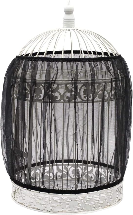 ISMARTEN Bird Cage Seed Catcher (2 Pack), Airy Gauze Bird Cage Cover Seeds Guard Dust-Proof Universal Birdcage Accessories Mesh Net Cover (Black + White, S)