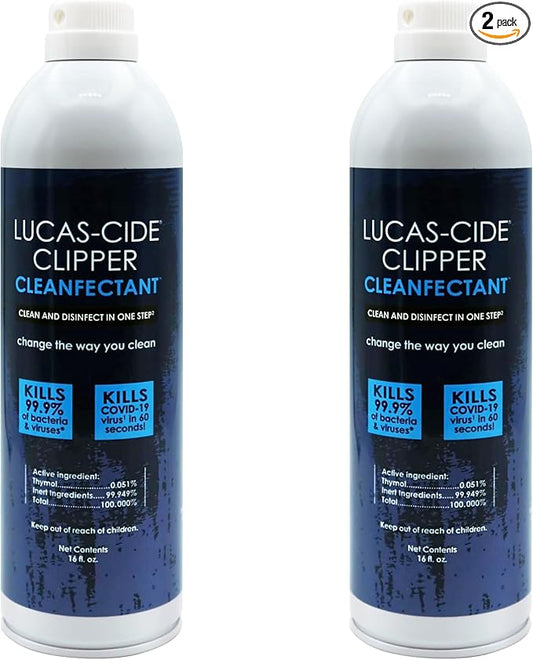 LUCAS-CIDE Clipper Cleaner & Disinfectant Spray, Coolant & Cleaner for Hair Trimmer, Blades & Shaver 16 Fl Oz - Set of 2