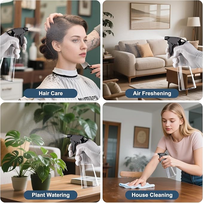 Plastic Spray Bottles, 2 Pack Water Fine Mist Spray Bottles for Plants, Cleaning, Cooking, Pet Leak Proof Cleaning Spray Bottle