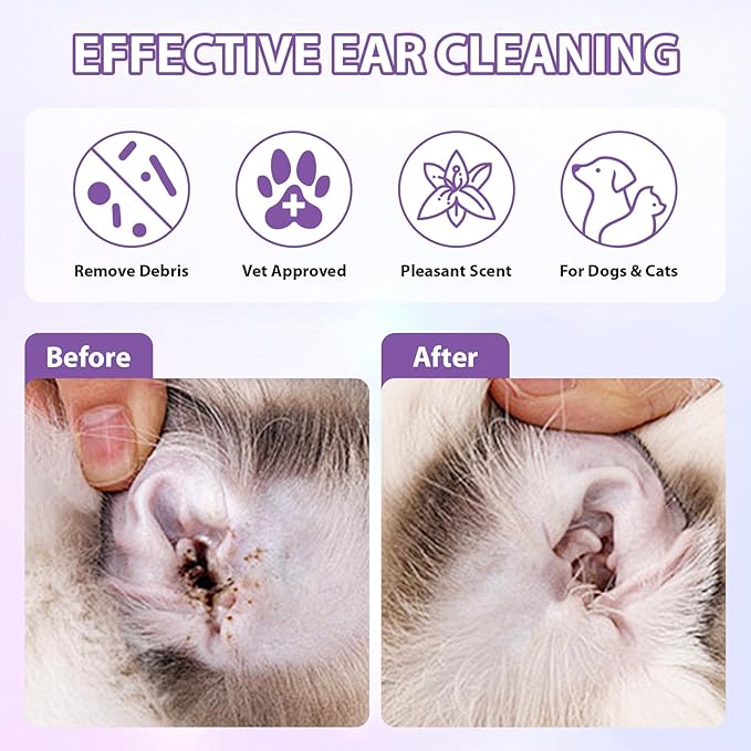 Dog Ear Cleaner Finger Wipes, Ear Finger Wipes for Dogs & Cats, Gently Remove Ear Wax, Debris, Sooths & Deodorizes, Relieve Ear Itching, Pet Ear Wipes with Aloe Vera & Witch Hazel - 50 Count