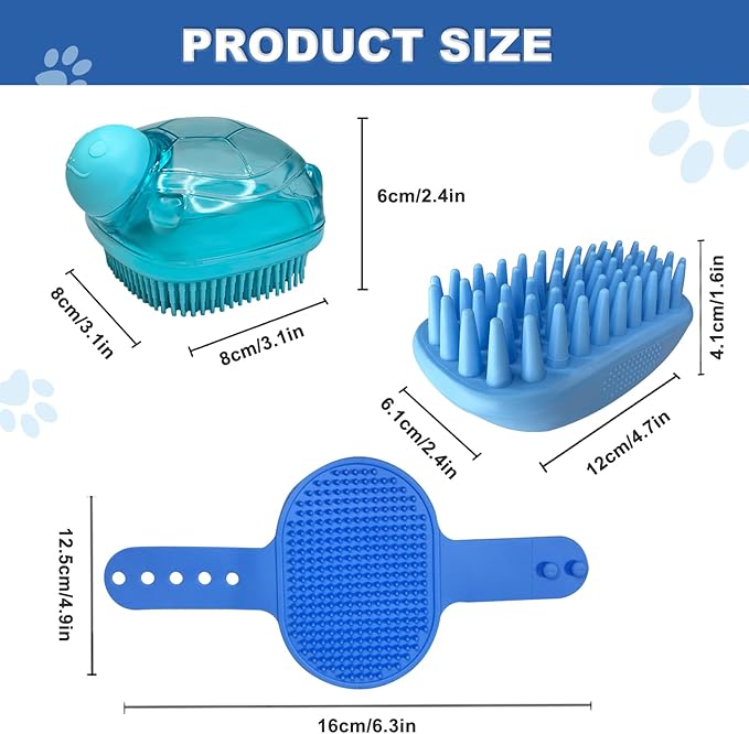 3PCS Dog Bath Brush, Dog Shampoo Brush, Dog Scrubber for Bath,Dog Bath Products are Suitable for Short, Long haired Dogs, Cats, Large Dogs, and Small Dogs