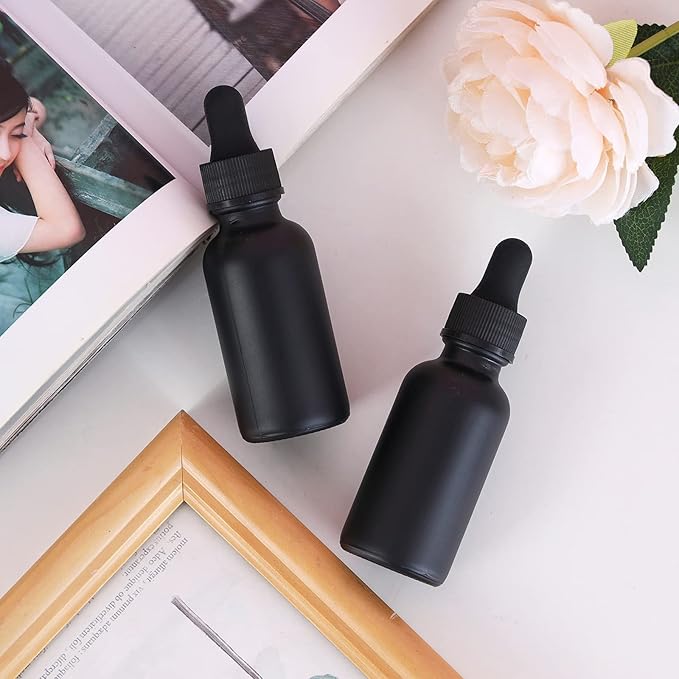 1 oz Dropper Bottle 24 Pack Amber Glass Boston Bottles 30ml with Eye Droppers Black Caps for Essential Oils, Perfume, Leak Proof Travel Bottles for Liquids