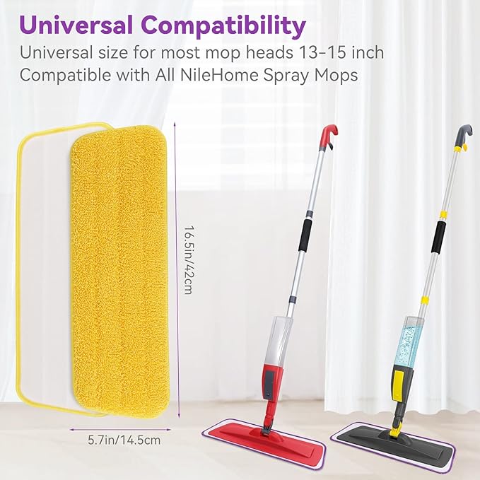 16.5 inch Microfiber Mop Pads for Rubbermaid Reveal Spray Mop and Any 16.5" Flat Mop - 10 Pack 13''-15'' Spray Mop Pad Reusable Washable Replacement Refills - Purple & Yellow