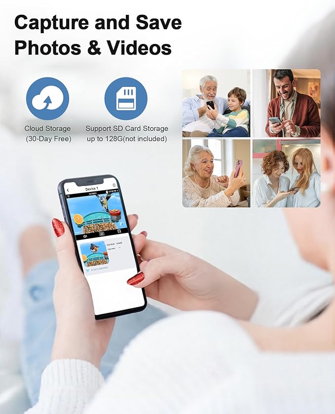 2-in-1 Smart Wild Bird Feeder & Bath with 4K HD Camera, AI Identification Solar Bird Feeder Watching Camera Night Vision for Outdoor Birds Watching Gifts for Birdlover, Blue