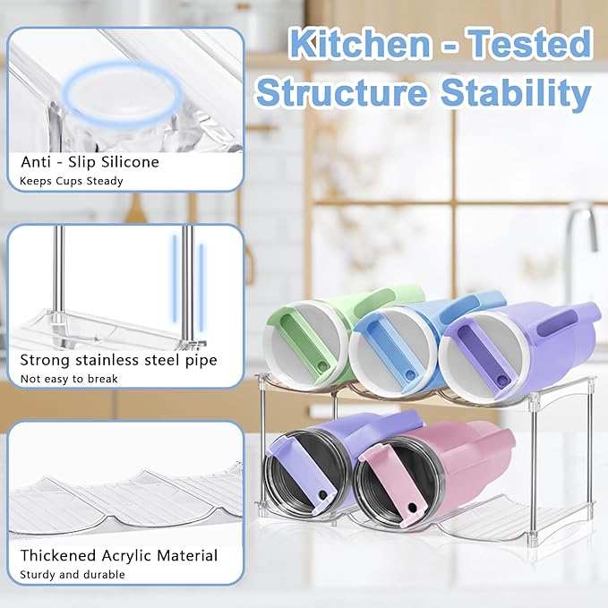 Water Bottle Organizer - Stanley Cup Holder for Cabinet Stackable Water Bottle Holder, Kitchen Pantry Organizers and Storage for Stanley Tumbler 40oz, Tumbler Storage Organizer, 2 pack