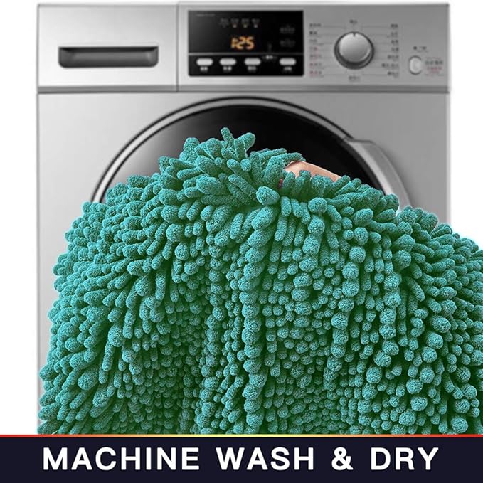 Walensee Bathroom Contour Rug Non Slip Toilet U Shaped Bath Mat (20x24, Turquoise) Water Absorbent Super Soft Shaggy Chenille Machine Washable Dry Extra Thick Perfect Absorbant Best Plush Carpet