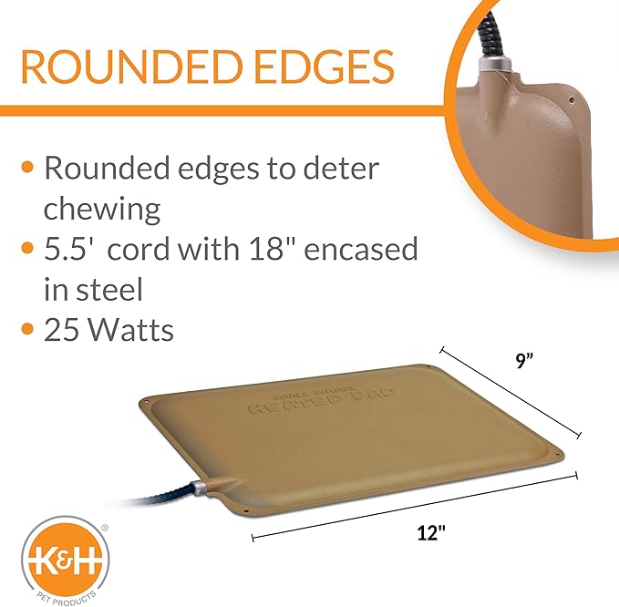 K&H Pet Products Small Animal Outdoor Heated Pad, Waterproof, Chew Resistant, Safety Listed, Indoor Outdoor Heater Warming Pad for Cat Houses, Rabbit Hutches, or Chick Brooders - 12 X 9in Tan 20W