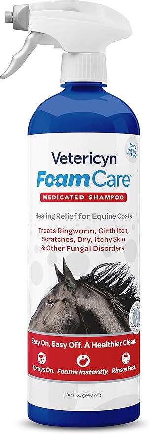 Vetericyn FoamCare Medicated Horse Shampoo | Sprayable Equine Shampoo with Ketoconazole for Healing Relief from Itchy Skin, Fungal Issues, Ring Worm, and More. 32 fl oz.