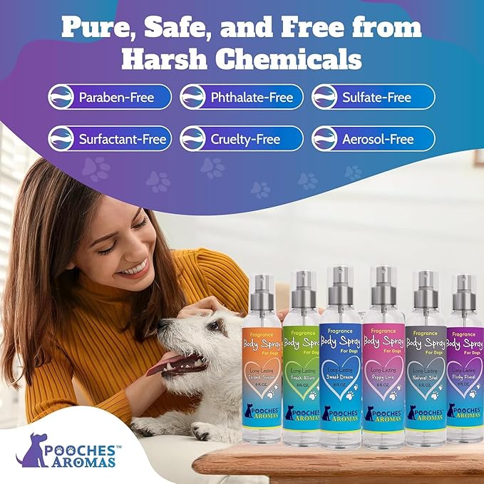 Pooches Aromas Natural Dog Cologne – Premium Deodorizing & Refreshing Grooming Spray for Dogs and Puppies – Long-Lasting Scent to Revitalize Coat & Skin – 8 fl oz (Pack of 6)