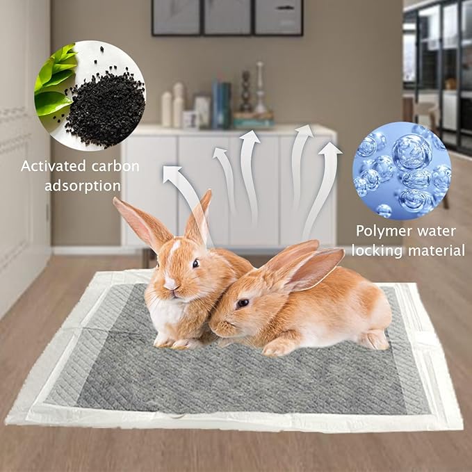 kathson 100 Piece Rabbit Pee Pads,Disposable Pet Pees Pad,Cage Black Carbon Liner,Super Absorbent Leak Proof Cushion Reduce Odor Bunny Training Accessories for Puppy Kitten Hamsters Hedgehog(S)