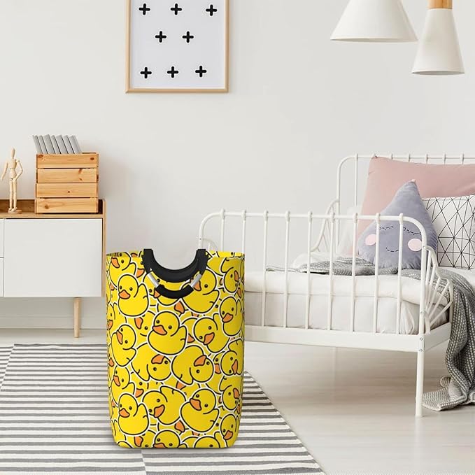 Cute Rubber Ducks Large Laundry Hamper Bag With Waterproof Liner - Cartoon Ducky Laundry Basket Foldable Clothes Storage Organizer For Bathroom Bedroom Nursery Dorm