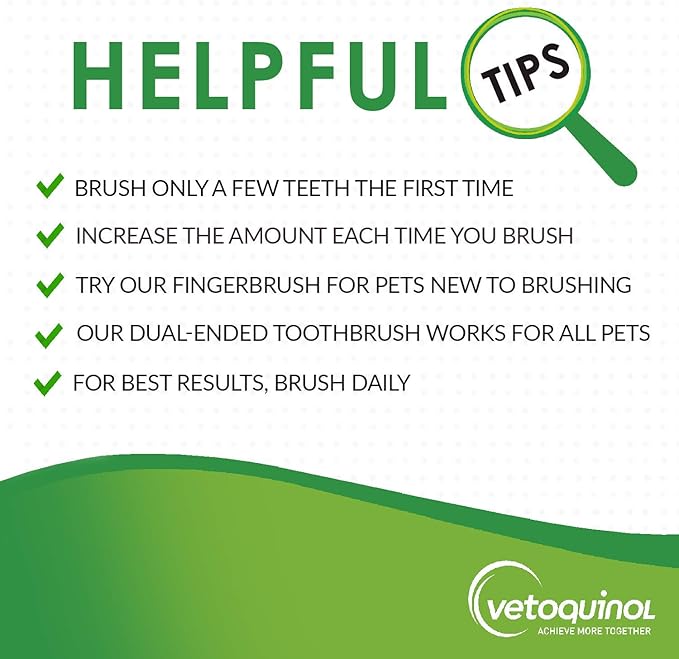 Vetoquinol Enzadent Enzymatic Toothpaste Kit + Fingerbrush & Dual-End Toothbrush for Cats & Dogs – 3.2 oz, Poultry Flavor – Oral Dental Care Kit: Removes Plaque, Polishes Teeth & Freshens Breath