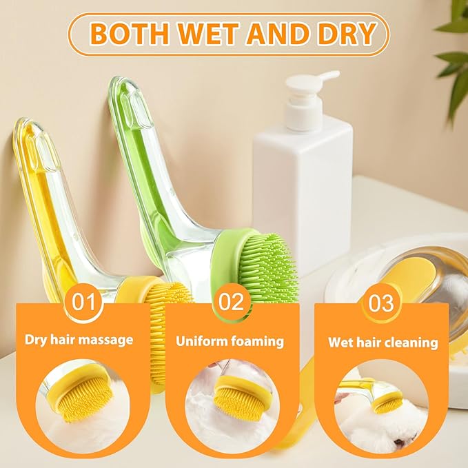 3Pcs Pet Bath Brush,Dog Scrubber for Bath,2 in 1 Dog Bath Brush, Dog Scrubber with Built-in Shampoo Dispenser,Grooming Massage Brush for Long Short Haired Dogs Cats Shower Supplies Set
