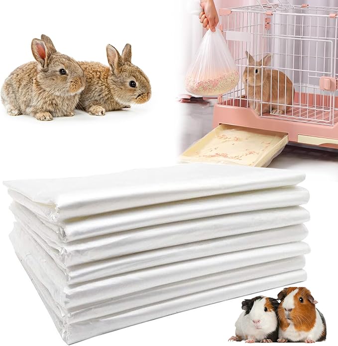 100 Pcs Disposable Rabbit Cage Liner, 27'' X 19'' Bunny Cage Tray Liners Clear Plastic Guinea Pig Toilet Film for Bunnies Ferrets Chinchillas Birds Small Animal - Leak Proof & No Mess