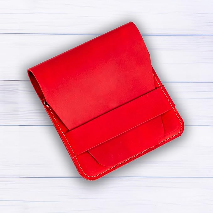 Leather Manicure Set Case Grooming Kit Organizer (Red)