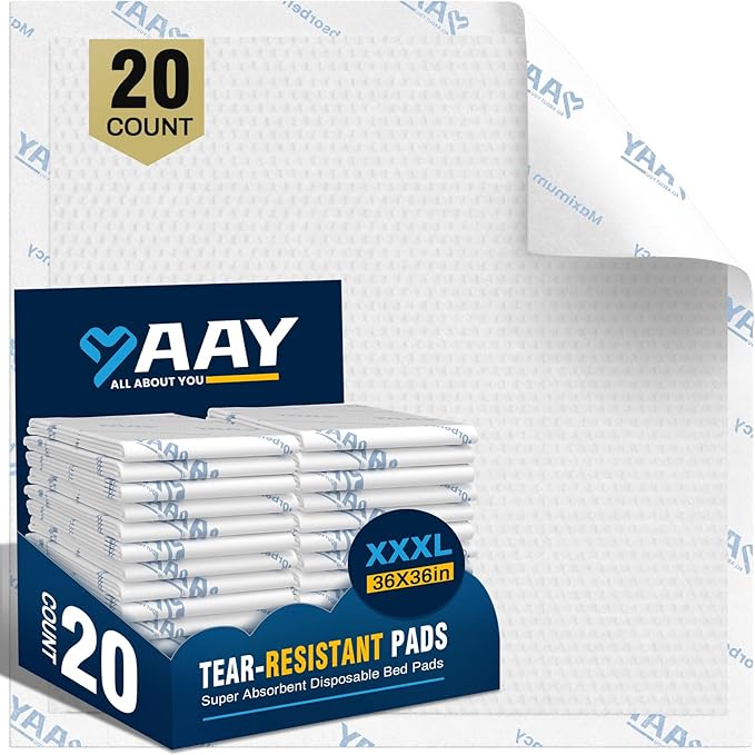 AAY Heavy Duty Chucks Pads 36"x36"Disposable Bed Pads(20 Count) for Incontinence Adult, 7-Layer Ultra Absorbent, Leakproof, Breathable & Comfortable for Adults, Babies and Pets