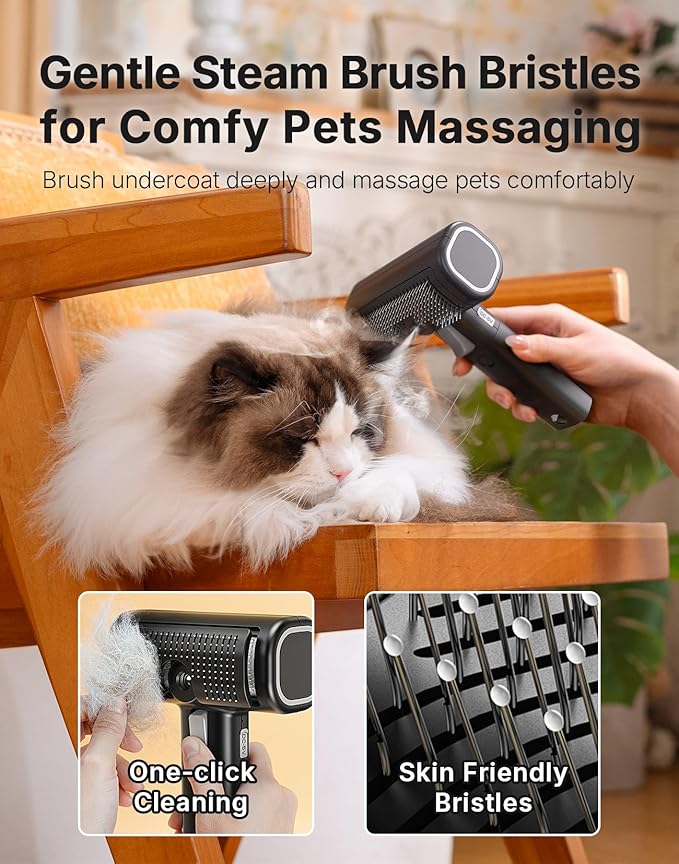 5-in-1 Cat Hair Brush, Dog Grooming Steam Comb for Long Short Haired Indoor Cats Spritz Comb for Deshedding, Detangling, Pet Brush for Kitten Rabbit Massage, with 3 Essence Liquid