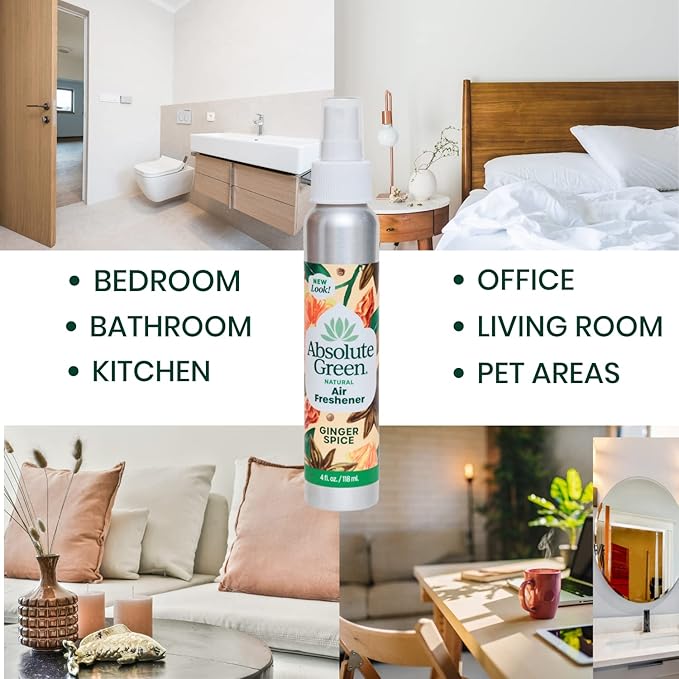 Absolute Green Air Freshener Room Spray, Odor Eliminator, Cover Smells, Ginger Spice Scent 4oz (Pack of 1)