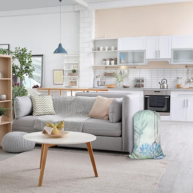 Swono Lotus Flower Laundry Bag with Strap Machine Washable Large Dirty Clothes Organizer Dragonfly Summer Floral Pond Blossom Botany Easy Fit Laundry Hamper or Basket, Carry Up to 4 Loads of Laundry