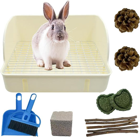 12Pcs Rabbit Litter Box for Cage, Bunny Potty Trainer Corner Guinea Pig Plastic Square Grate Toilet Pet Bedding Litter Box for Small Animal Ferret Hamster Hedgehog (White)