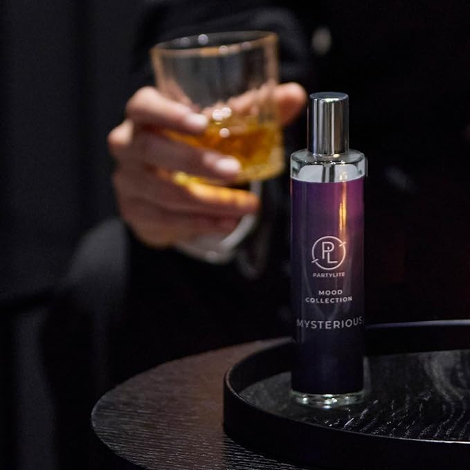 PartyLite Mysterious Scented Room Spray, 100mL, with Notes of Citron, Nutmeg & Clove and Patchouli, Part of The Mood Collection, Warm & Earthy, Perfect for Gifting