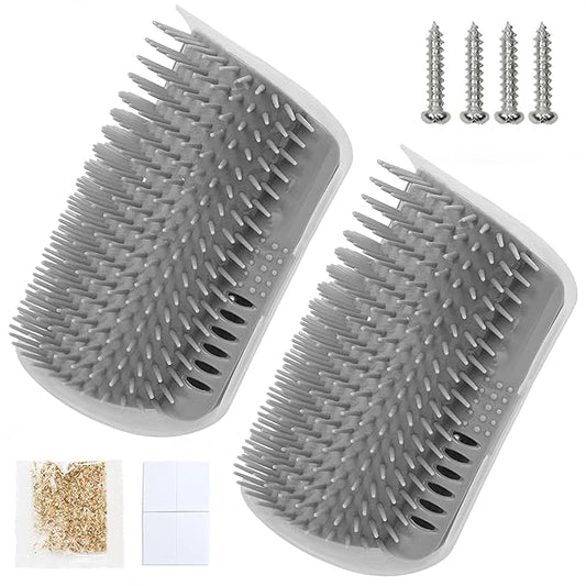 2-Pack Cat Corner Scratcher Set – Wall-Mounted Massage Comb with Catnip Self-Grooming & Detangling for Cats, Durable Sisal & Velvet Surface