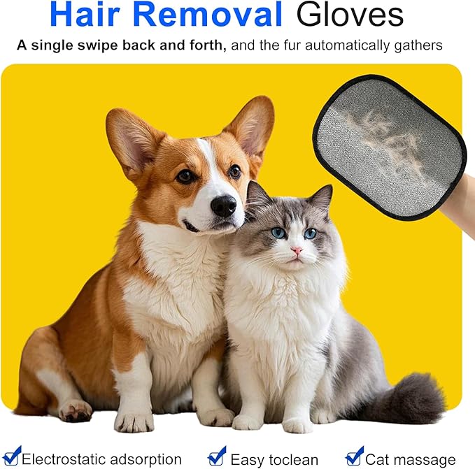 4PCS Professional Pet Hair Remover Glove Set, Black Mesh, Grooming Brush with Silicone Tips, for Dogs and Cats (3-Pack Gloves + 1 Brush)