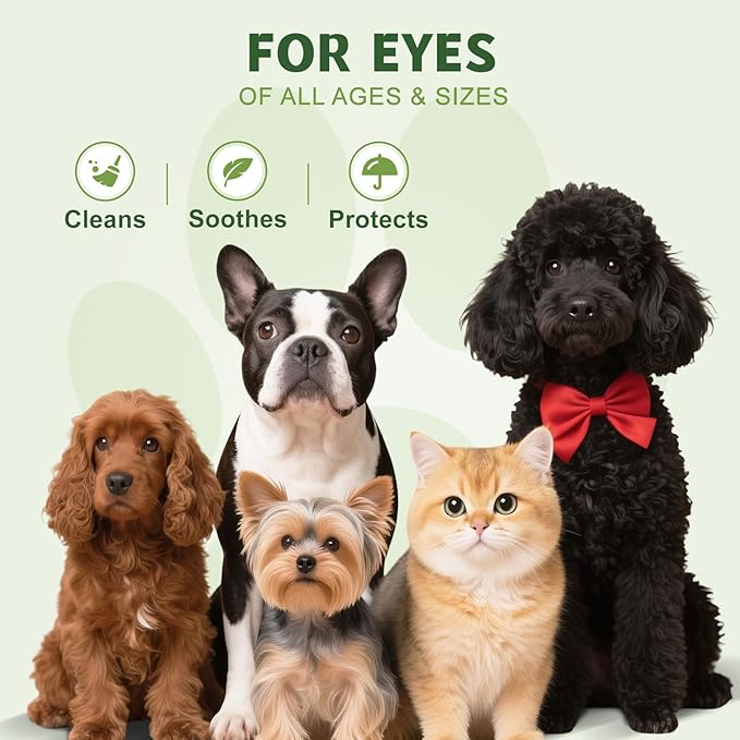 Dog eye wipes (100 Count*2Pack） for Dogs & Cats -Fragrance-Free, Vet-Tested Formula for Sensitive Skin | Tear Stain Remover & Gentle Bath Alternative | Hypoallergenic & Enriched with Oatmeal