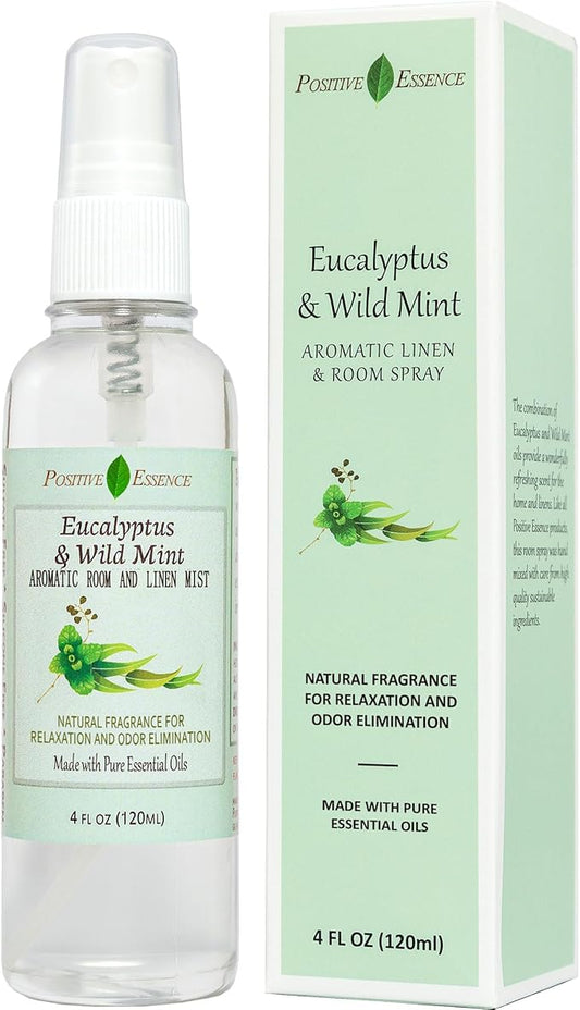Eucalyptus & Wild Mint Room and Linen Spray, Natural Aromatic Mist Made with Pure Eucalyptus & Wild Mint Essential Oils, Refreshing Air Freshener Odor Eliminator Positive Essence
