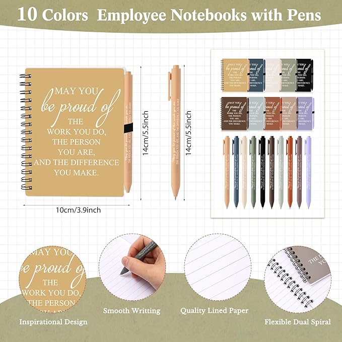 Honoson 10 Sets/20 Pcs Medical Assistant Employee Appreciation Gifts May You Be Proud The Work Notebook with Ballpoint Pen Inspirational Journals Bulk Thank You Gifts for Team Coworker (Vivid Color)