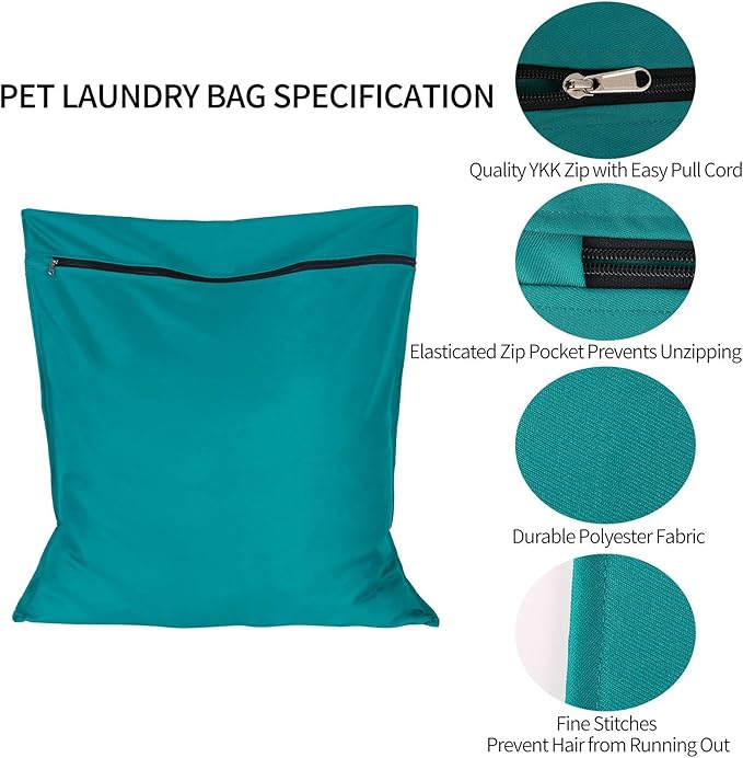 AUXSOUL 1 Pack Pet Laundry Bag, Stops Pet Hair Blocking The Washing Machine, Big Size Pet Washing Bag Ideal for Dog Cat Horse Guinea,Hair Remover Safely, 25.8 x 27.8 Inch / 65 x 70 cm, Lake Blue