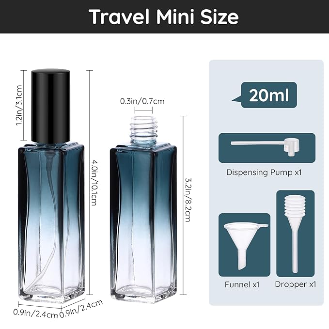 Segbeauty 20ML Travel Perfume Atomizer, 2pcs Portable Perfume Bottles Refillable, Empty Glass Spray Bottles for Dispensing Cologne Toiletries, Fine Mist Sample Bottle Sprayer for Traveling Outgoing