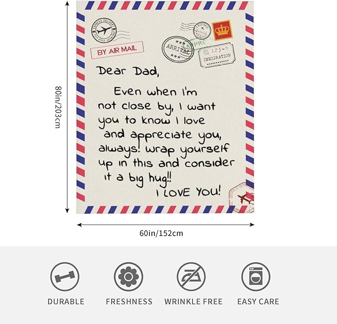Gift for Dad from Daughter Son, Dear Dad Blanket for Father's Day, Throw Blankets Anniversary Birthday Super Soft Flannel Throw Blankets for Christmas Valentines Day for Bed Couch(60’’x80’’)