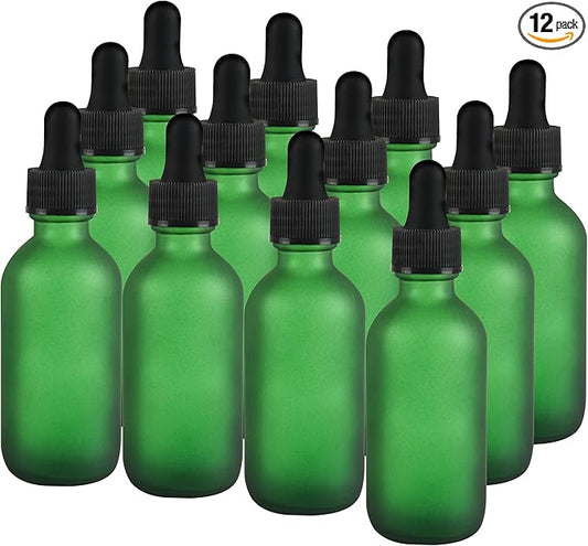 12 Pcs, 2oz Dropper Bottle, Green Glass Eye Dropper Bottle, Tincture Bottles with Dropper, Pretty Finish, Leak-Proof Design, Stronger Suction for All Kinds of Mixed Liquids